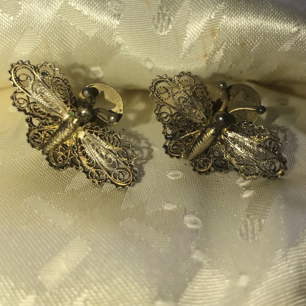 Antique butterfly clip on earrings
